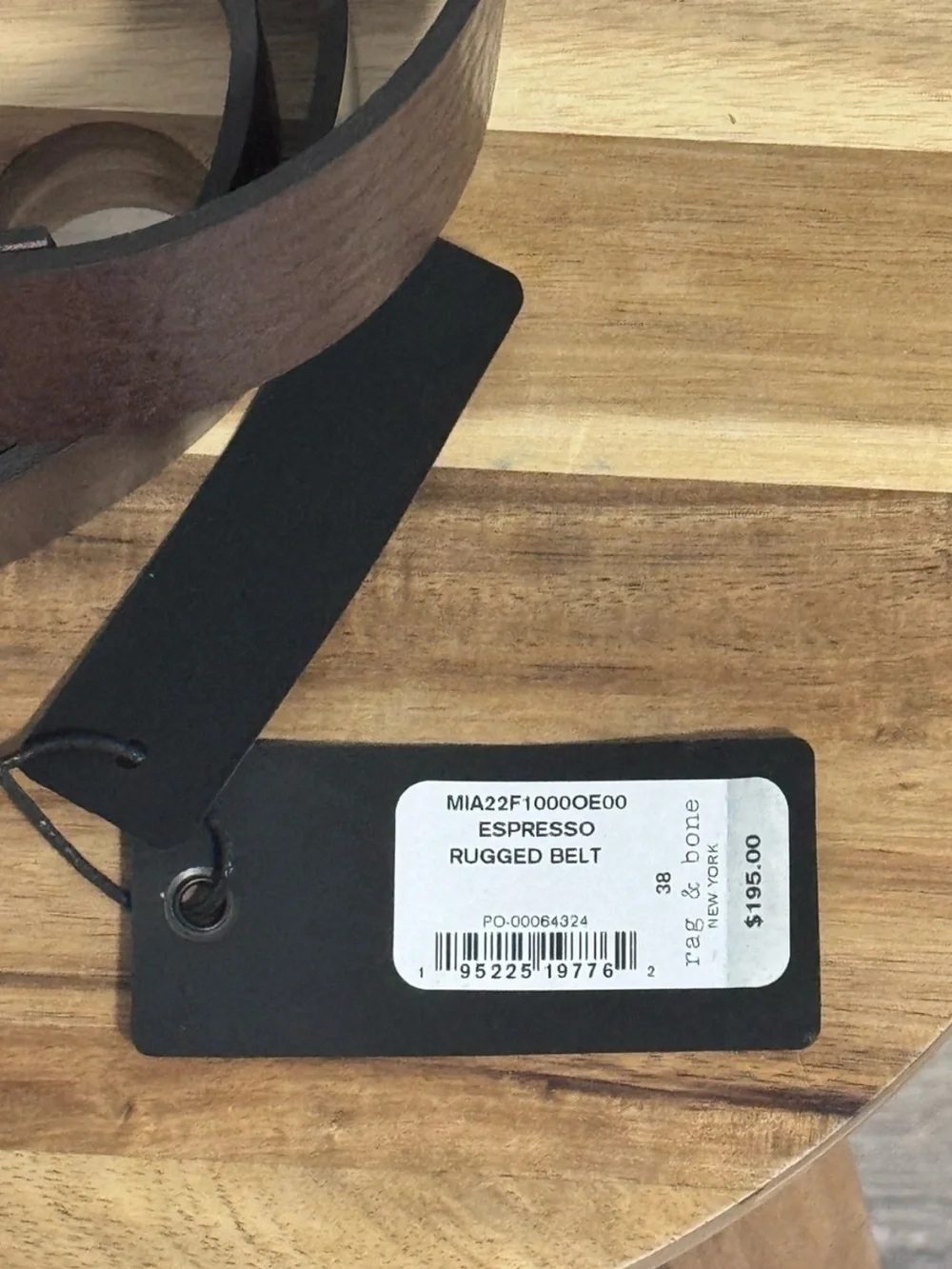 Rag & Bone Unisex Rugged Leather Belt Espresso Dark Brown Size 38 NWT New